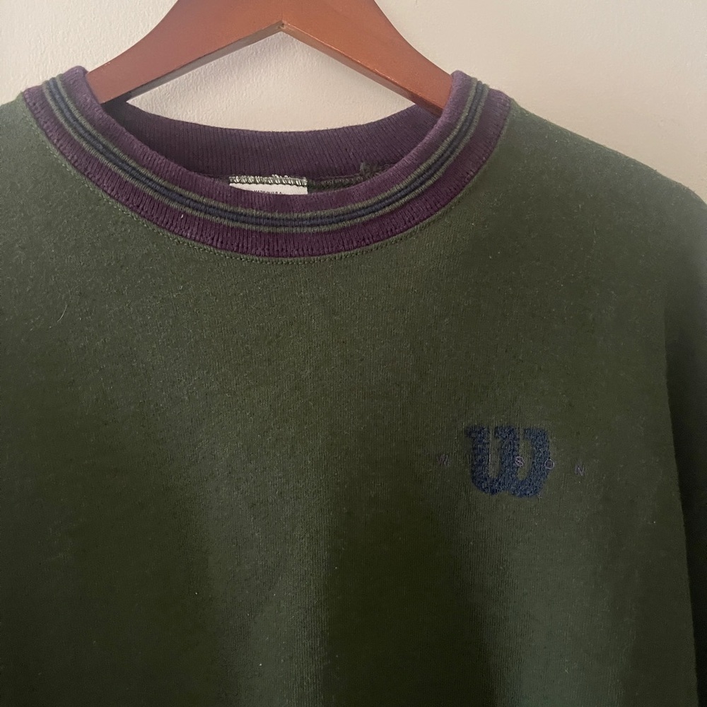 Vintage Wilson Striped Collar Crewneck Sweater Raglan Preppy Sweatshirt Size L - Picture 4 of 10